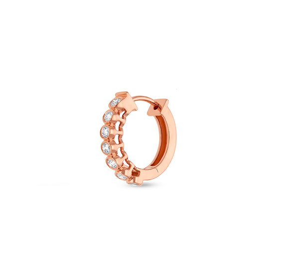 Bezel Setting Natural Diamond Rose Gold Hoop Earrings