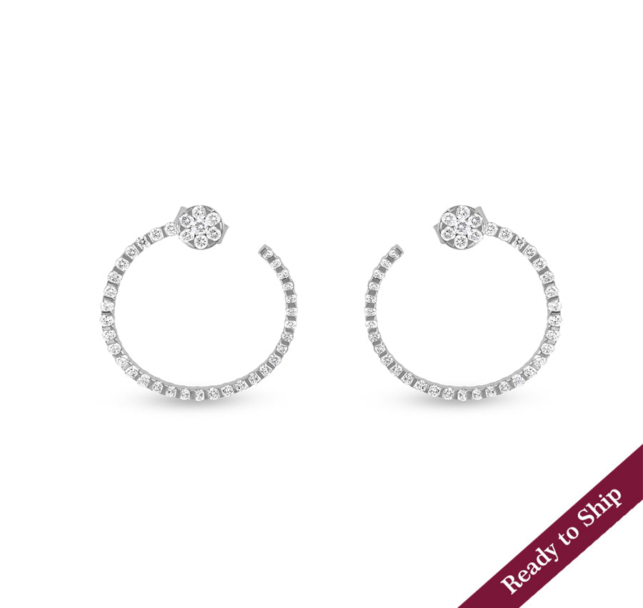 Bar Setting Round Shape Diamond white Gold Stud Earrings