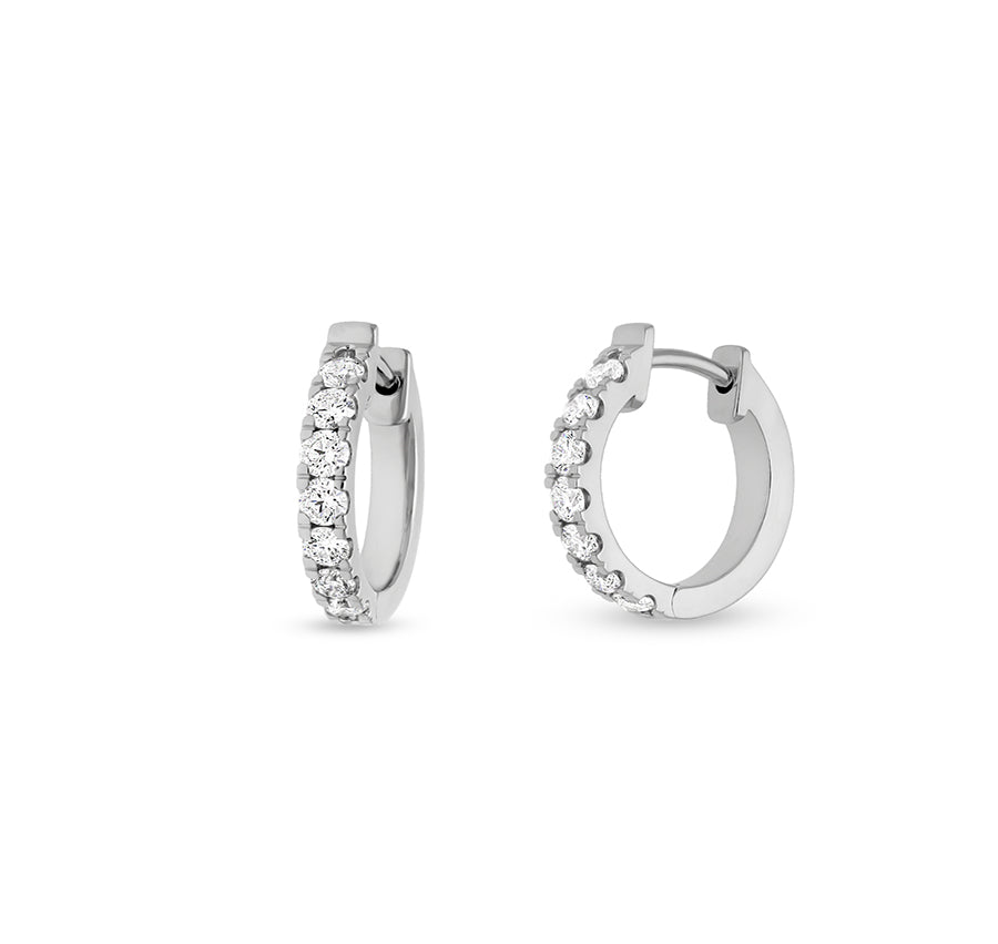 Round Natural Diamond and Straight Setting White gold Women Hoop Earrings