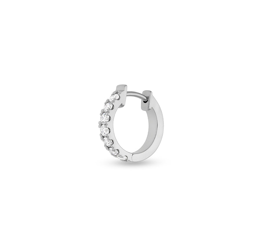 Round Natural Diamond and Straight Setting White gold Women Hoop Earrings