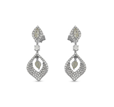 Leaf Shape Marquise Cut Diamond White Gold Dangle Earrings