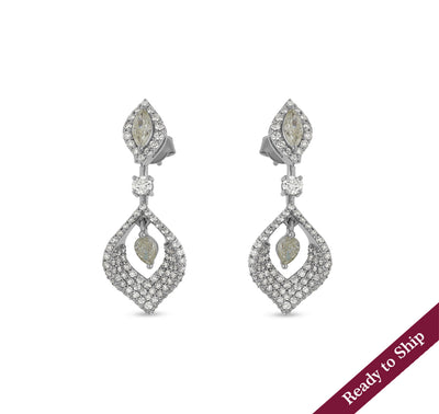 Leaf Shape Marquise Cut Diamond White Gold Dangle Earrings