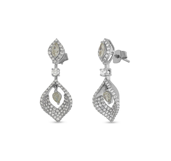 Leaf Shape Marquise Cut Diamond White Gold Dangle Earrings