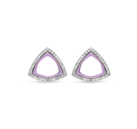 Purple Enamel With Round Diamond White Gold Stud Earrings