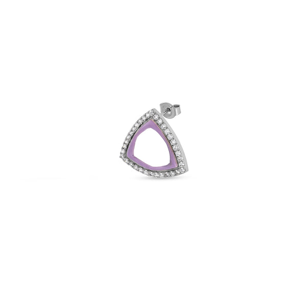 Purple Enamel With Round Diamond White Gold Stud Earrings