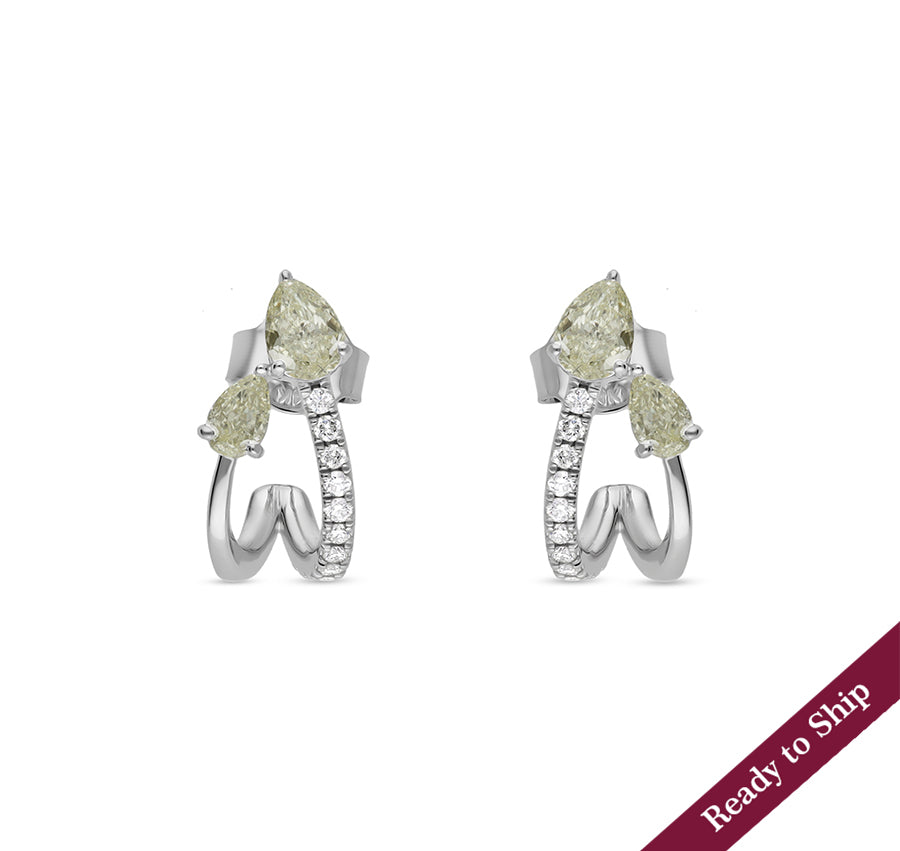 Pear Cut Diamond Curve White Gold Stud Earrings