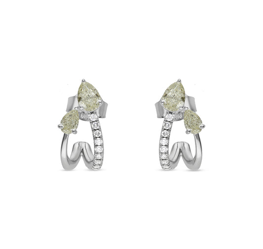 Pear Cut Diamond Curve White Gold Stud Earrings