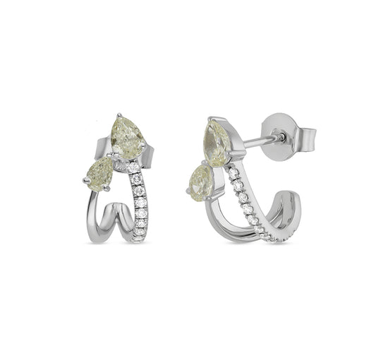 Pear Cut Diamond Curve White Gold Stud Earrings