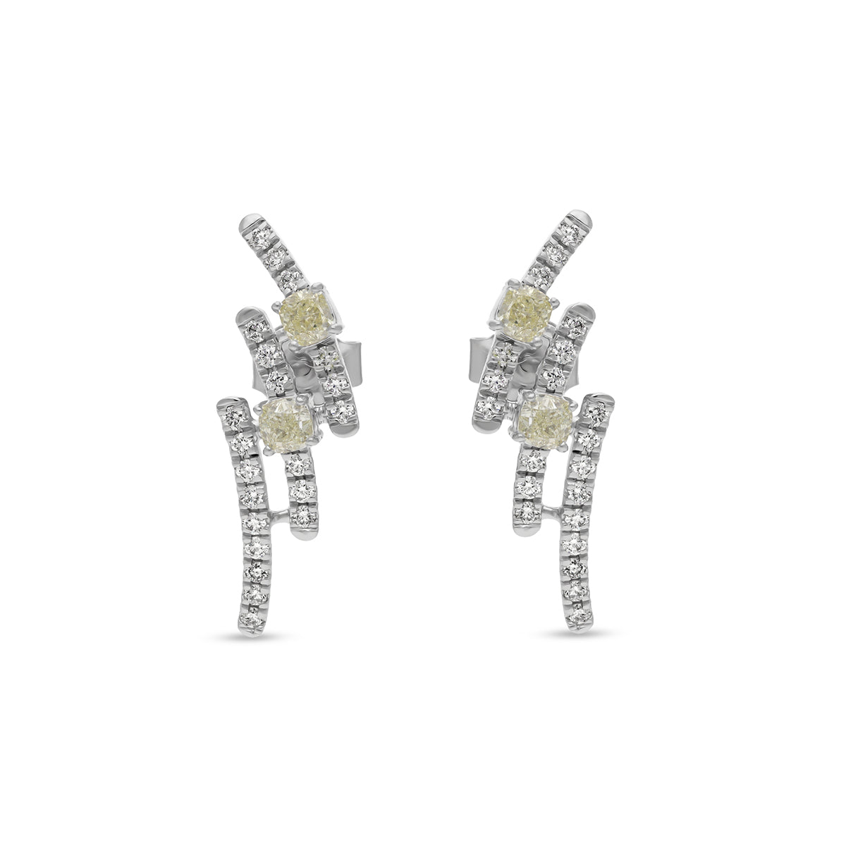 Emerald Cut and Round Diamond White Gold Stud Earrings