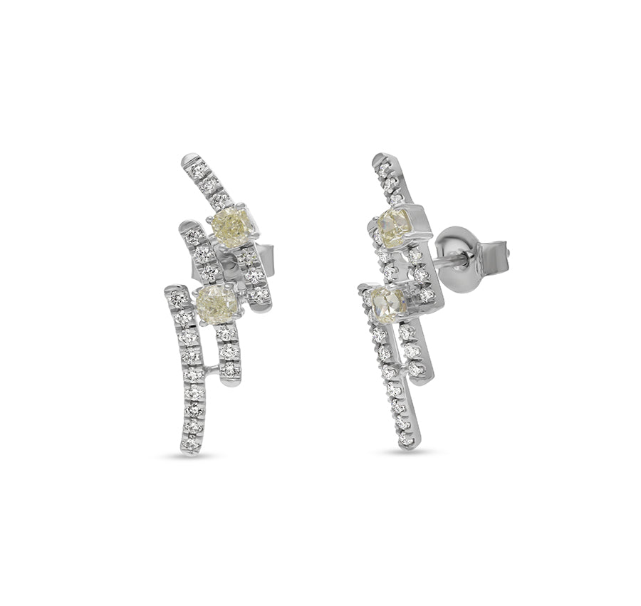 Emerald Cut and Round Diamond White Gold Stud Earrings