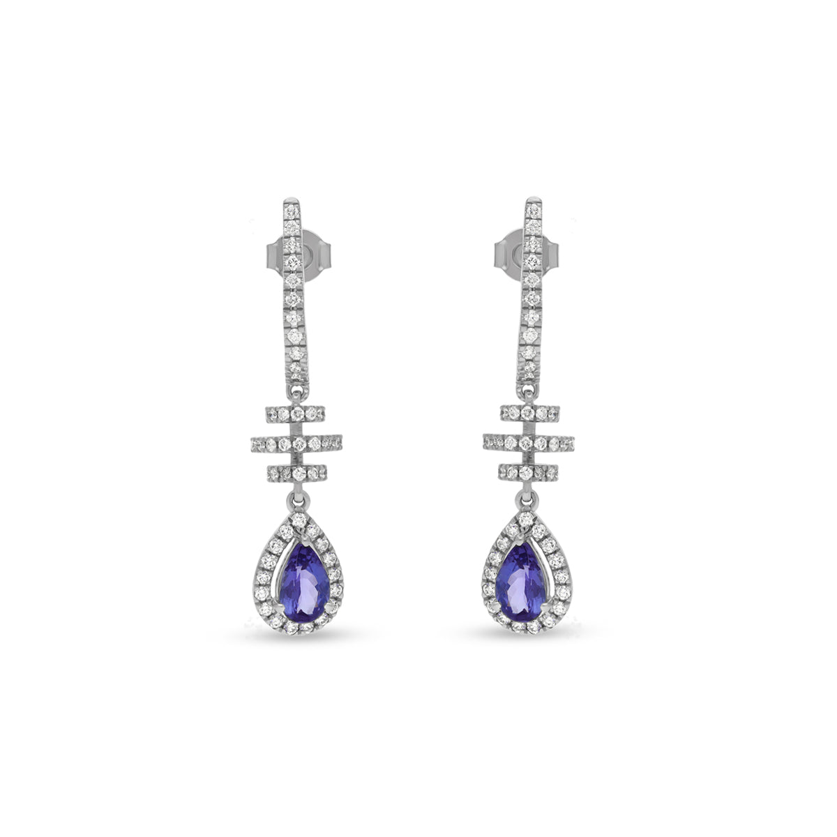 Pear Blue Tanzanite Diamond White Gold Drop & Dangle Earrings