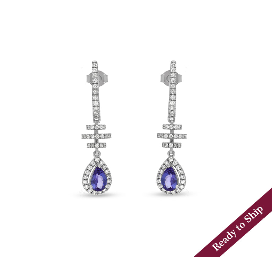 Pear Blue Tanzanite Diamond White Gold Drop & Dangle Earrings