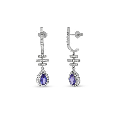 Pear Blue Tanzanite Diamond White Gold Drop & Dangle Earrings