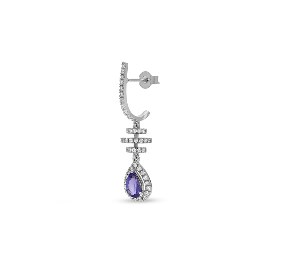 Pear Blue Tanzanite Diamond White Gold Drop & Dangle Earrings