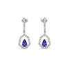 Heptagon Shape Pear Tanzanite Blue Diamond White Gold Dangle Earrings