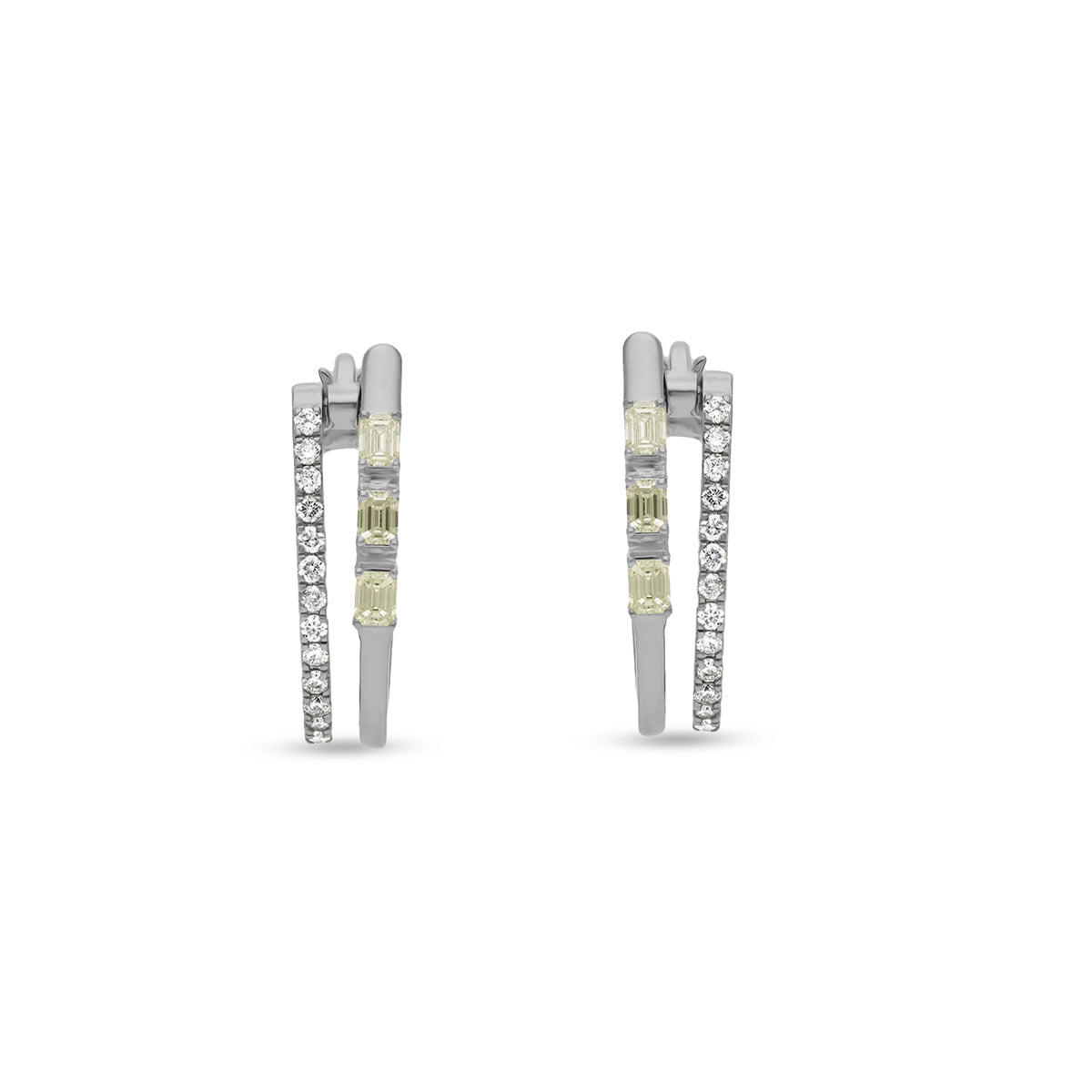 Emerald Diamond White Gold Hoop Earrings