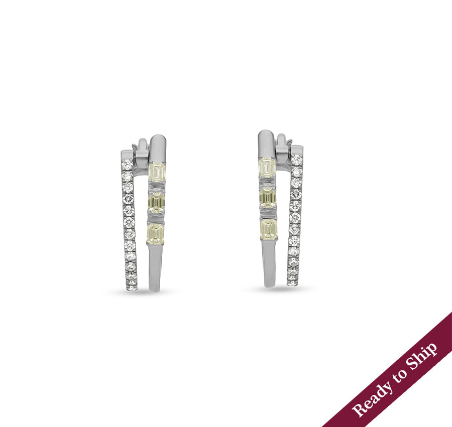 Emerald Diamond White Gold Hoop Earrings