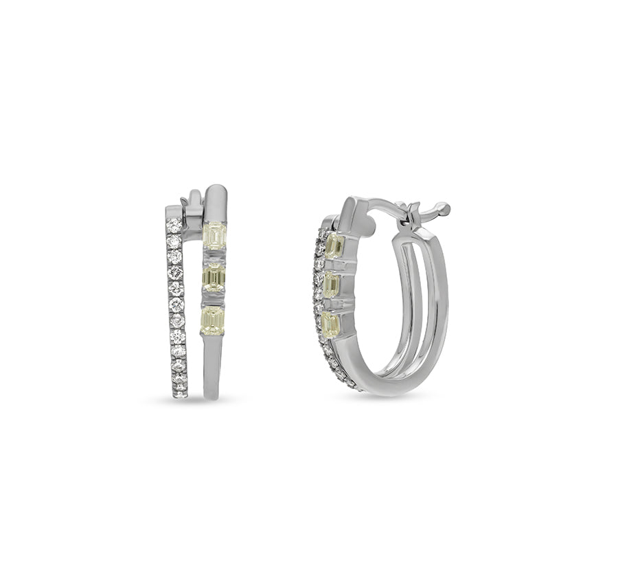 Emerald Diamond White Gold Hoop Earrings