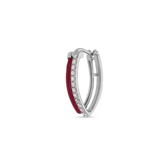 Red Enamel With Round Natural Diamond White Gold Dainty Woman Hoop Earrings