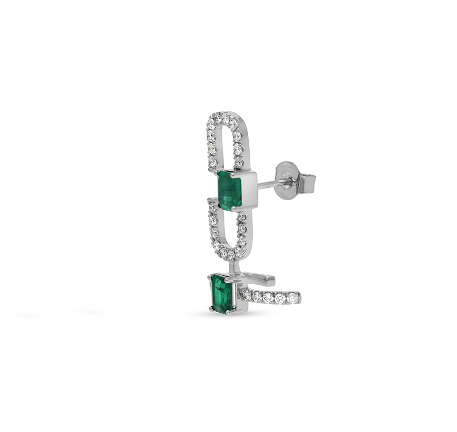 Double Green Emerald Cut Diamond White Gold Stud Woman Earrings