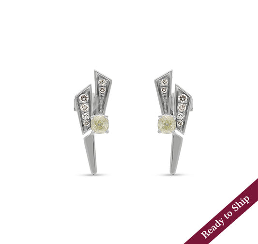 Cushion and Round Cut Diamond White Gold Stud Earrings