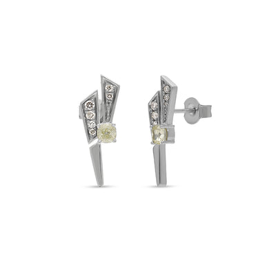 Cushion and Round Cut Diamond White Gold Stud Earrings