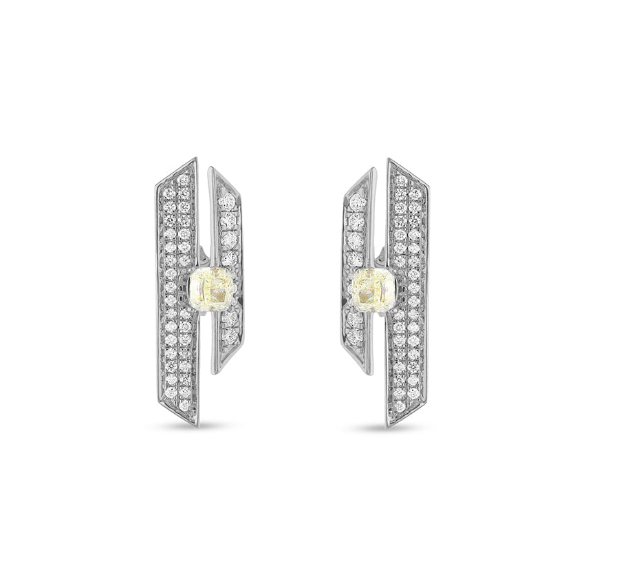 Round Natural and Emerald cut Diamond White Gold Stud Earrings