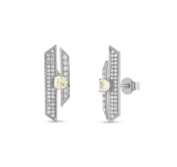 Round Natural and Emerald cut Diamond White Gold Stud Earrings