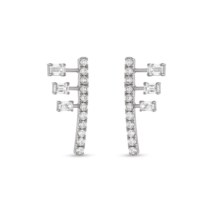 Emerald And Round Natural Diamond White Gold Uneek Stud Earrings