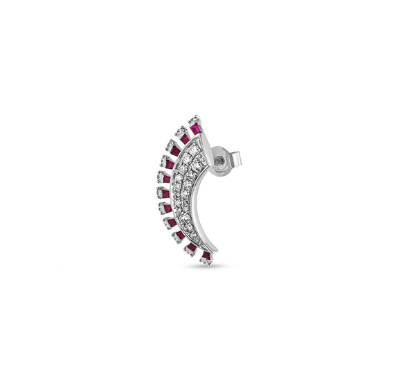 Red Ruby Baguette With Round Natural Diamond White Gold Stud Earrings