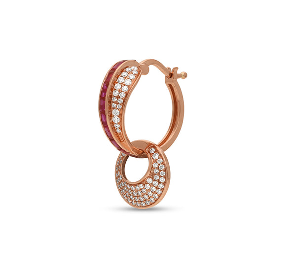 Round Natural Diamond With pink Baguette Stone Rose Gold Women Hoop Earrings