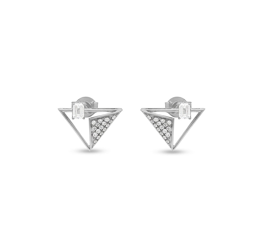 Triangle Shape Round & Emerald Cut Diamond White Gold Necklace Set