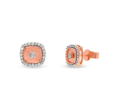 Cushion Shape Round Natural Diamond Rose Gold Stud Earrings