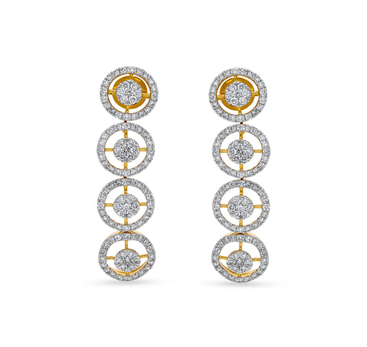 Round Shape Center Pressure Set and Round Natural Diamond Yellow Gold Dangle Earrings