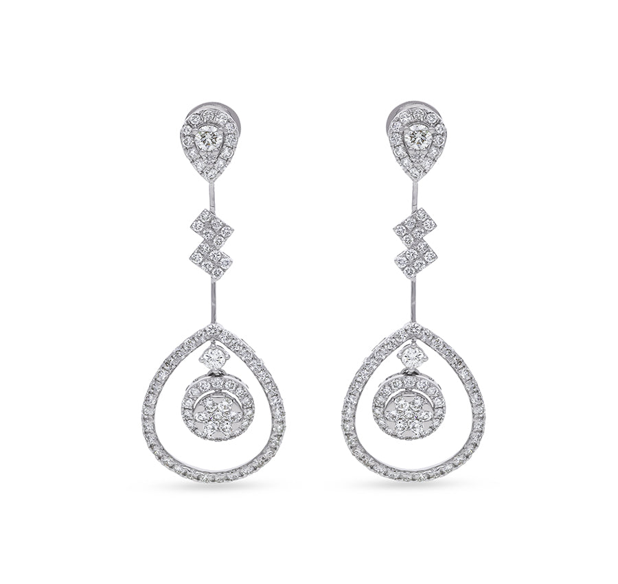 Round Natural Diamond and Prong Setting White Gold Dangle Earrings