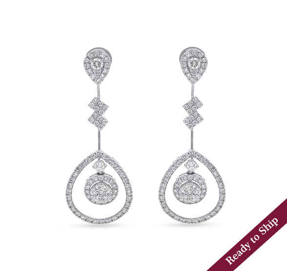 Round Natural Diamond and Prong Setting White Gold Dangle Earrings