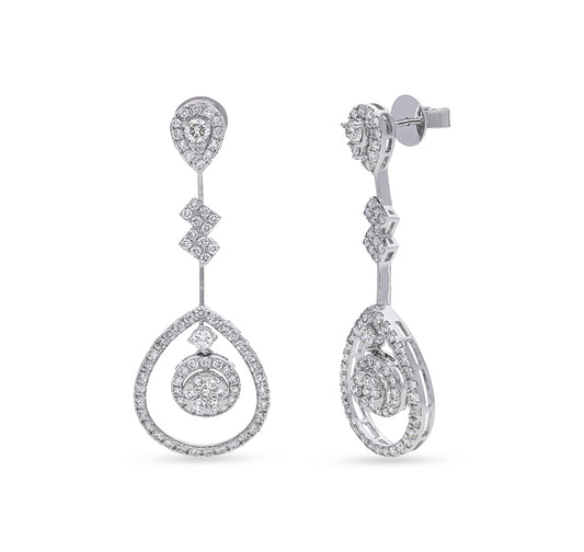 Round Natural Diamond and Prong Setting White Gold Dangle Earrings