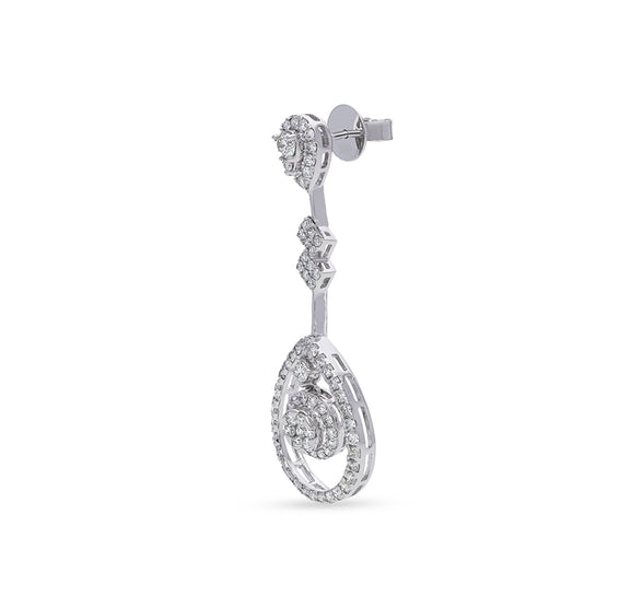 Round Natural Diamond and Prong Setting White Gold Dangle Earrings