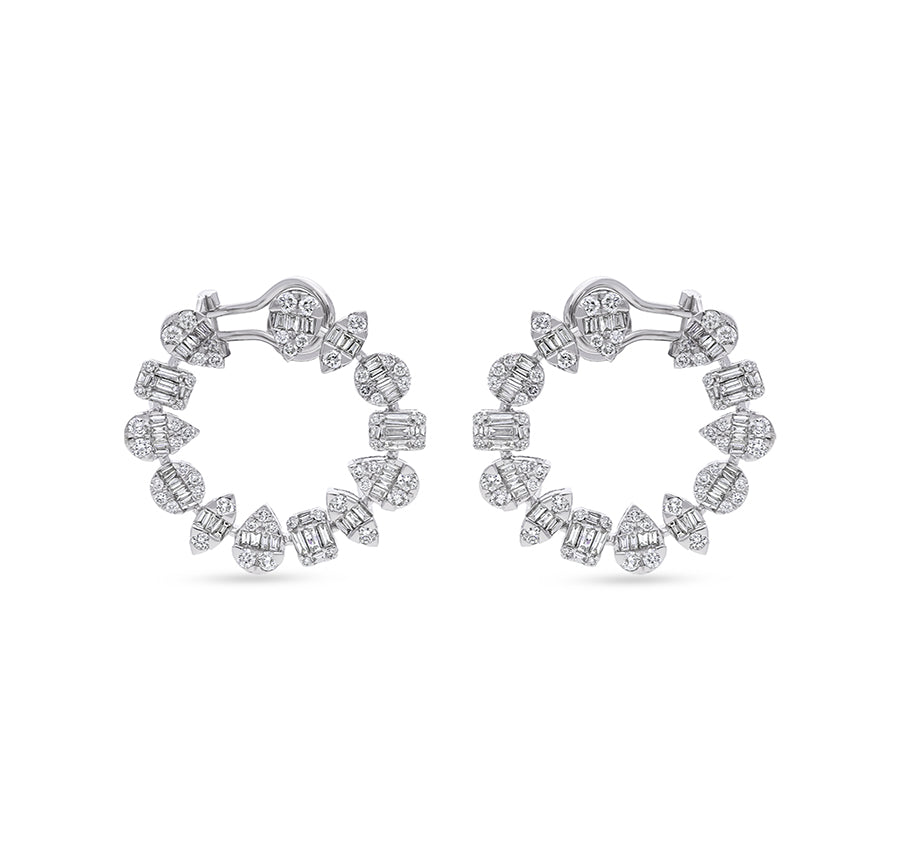 Multi Shaped Baguette Cut With Round natural Diamond White Gold Stud Earrings