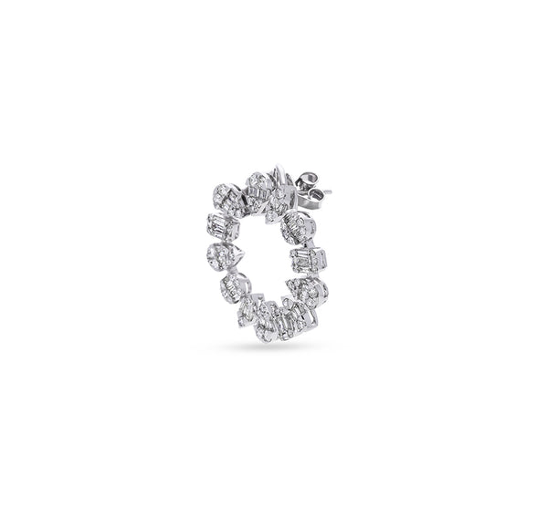 Multi Shaped Baguette Cut With Round natural Diamond White Gold Stud Earrings