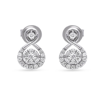 Eight Shape Round Natural Diamond Center Collect and Pressure Set White Gold Stud Earrings