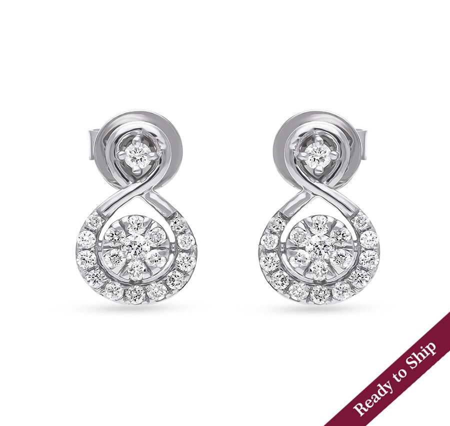 Eight Shape Round Natural Diamond Center Collect and Pressure Set White Gold Stud Earrings