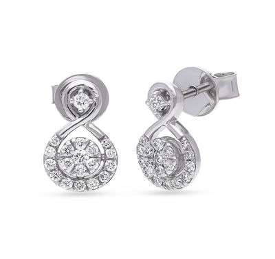 Eight Shape Round Natural Diamond Center Collect and Pressure Set White Gold Stud Earrings