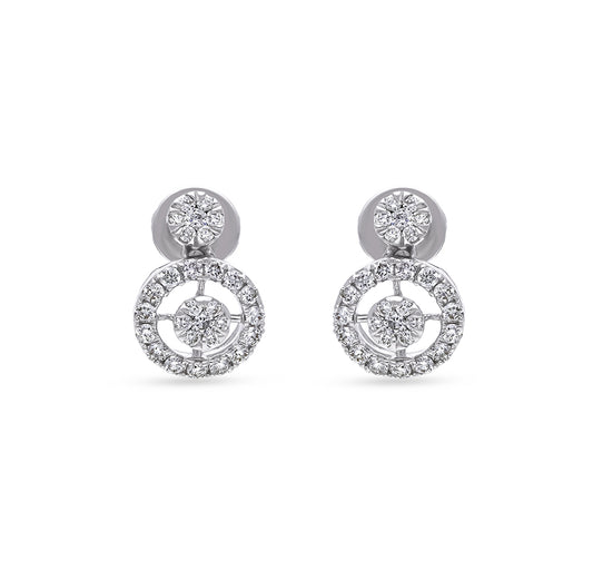 Round Natural Diamond and Pressure Setting White Gold Stud Earrings