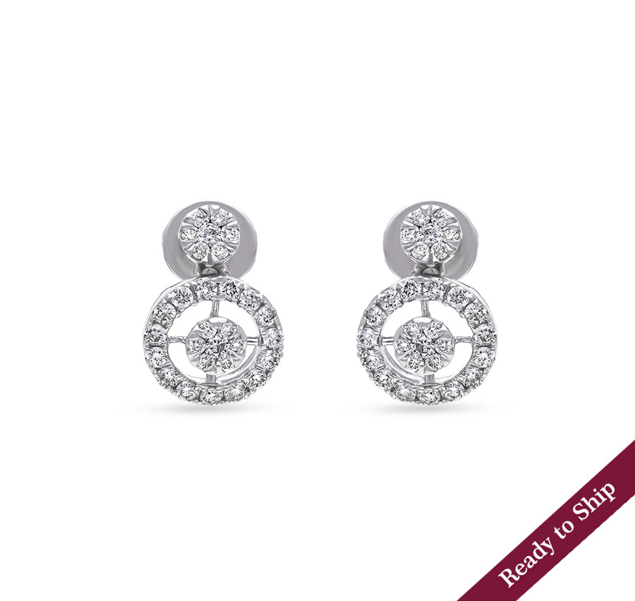 Round Natural Diamond and Pressure Setting White Gold Stud Earrings