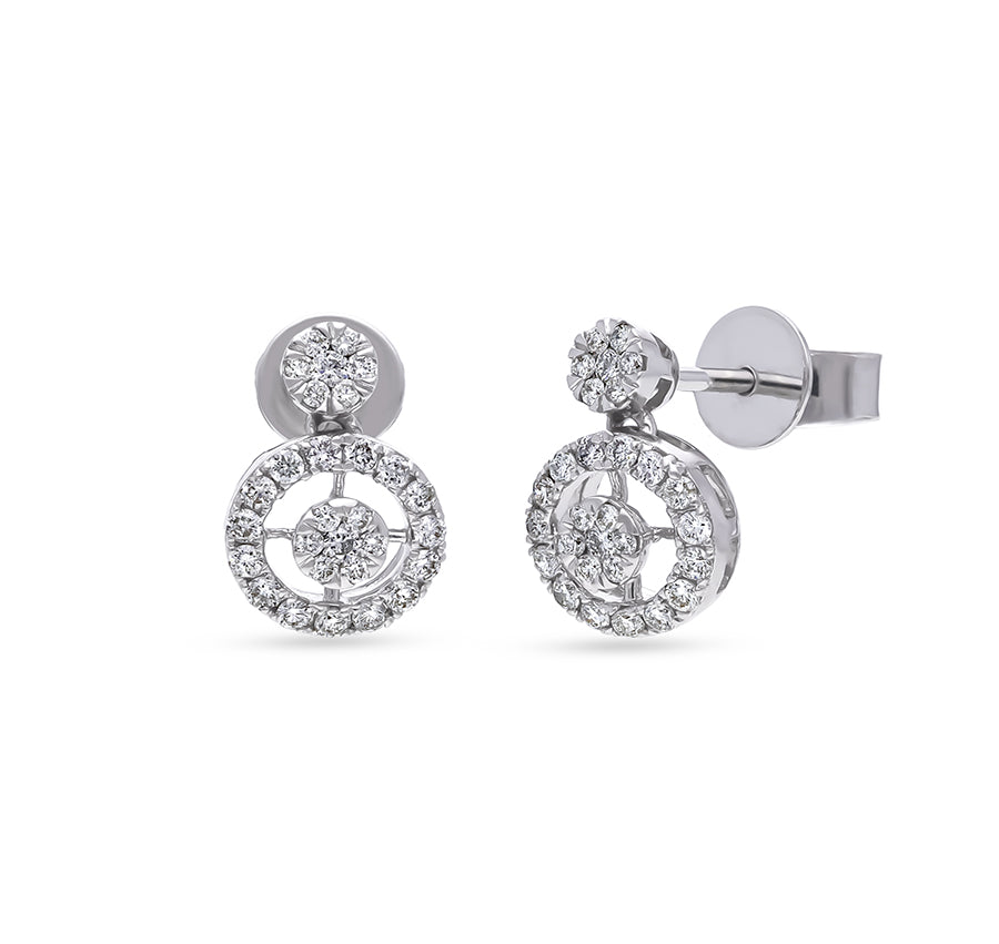 Round Natural Diamond and Pressure Setting White Gold Stud Earrings