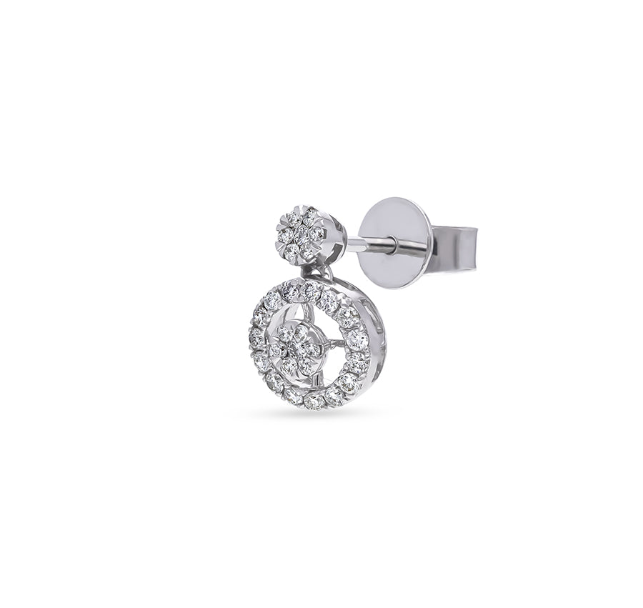 Round Natural Diamond and Pressure Setting White Gold Stud Earrings