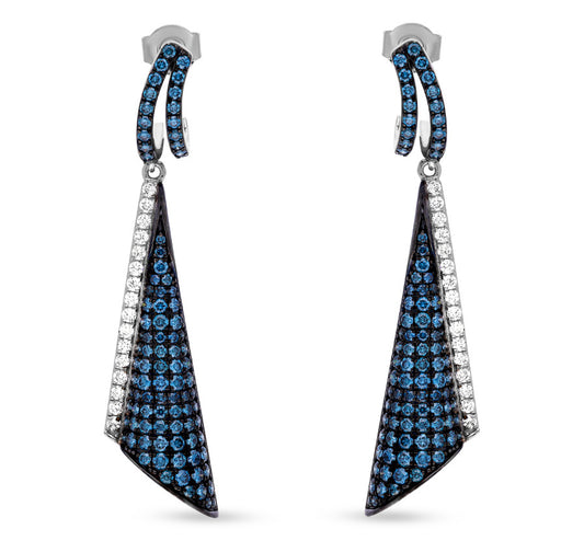 Natural Blue Round Diamond and White Gold Drop Earrings with Accent Diamonds