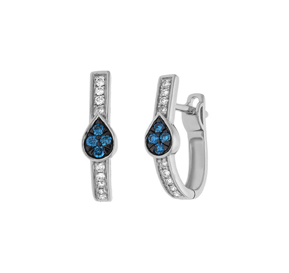 Classic White Gold Stud Earrings with Blue Round Diamond Accents