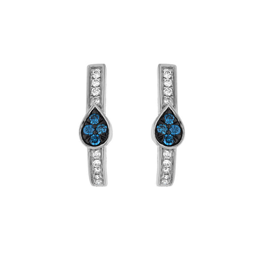 Classic White Gold Stud Earrings with Blue Round Diamond Accents